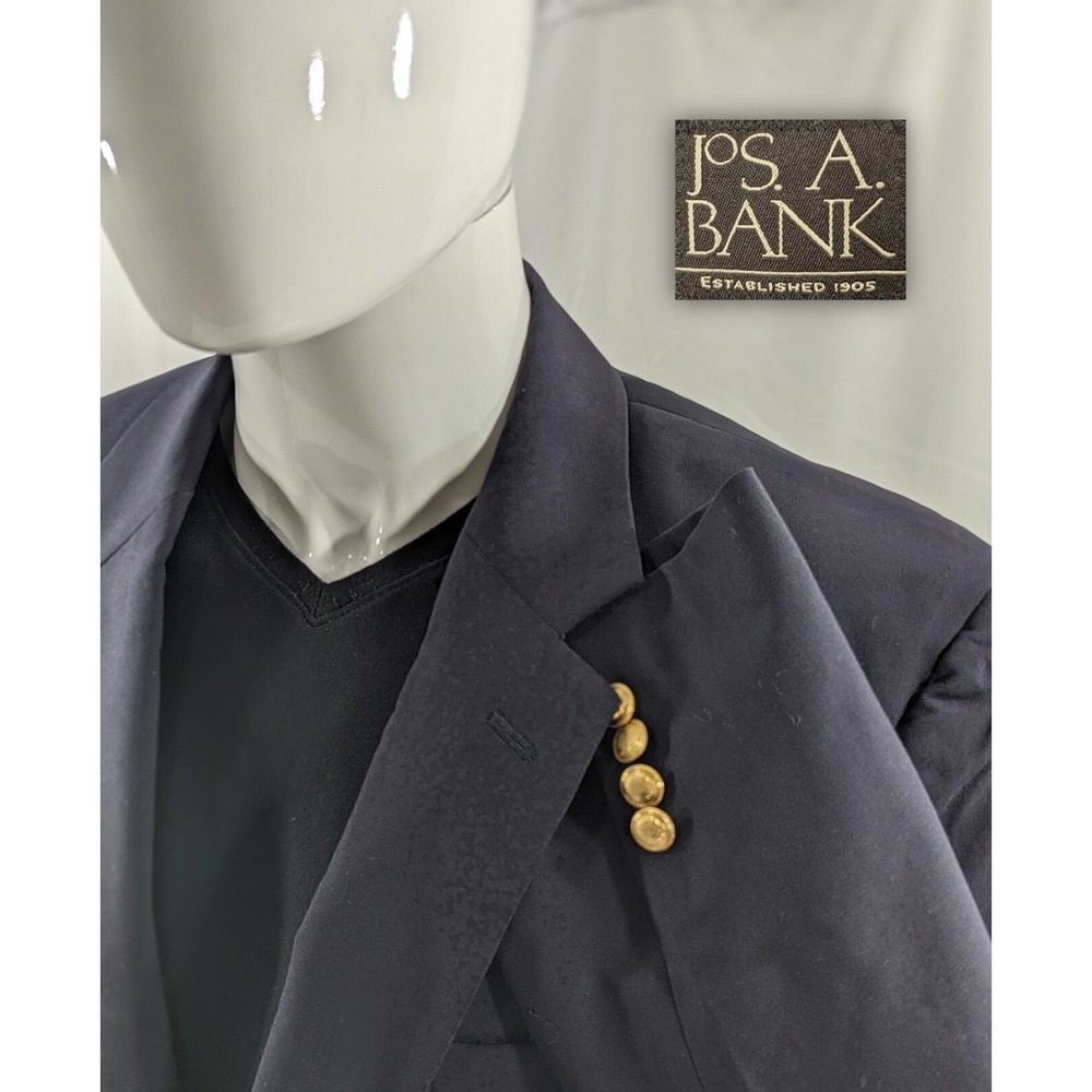 Jos. A Bank Dark Navy Blazer Sports Suit Jacket 100% Wool Gold Buttons 43R
